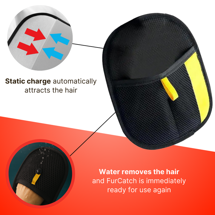 Effortless grooming glove for cats & dogs, removing loose fur & lint while massaging your pet gently. Reusable.