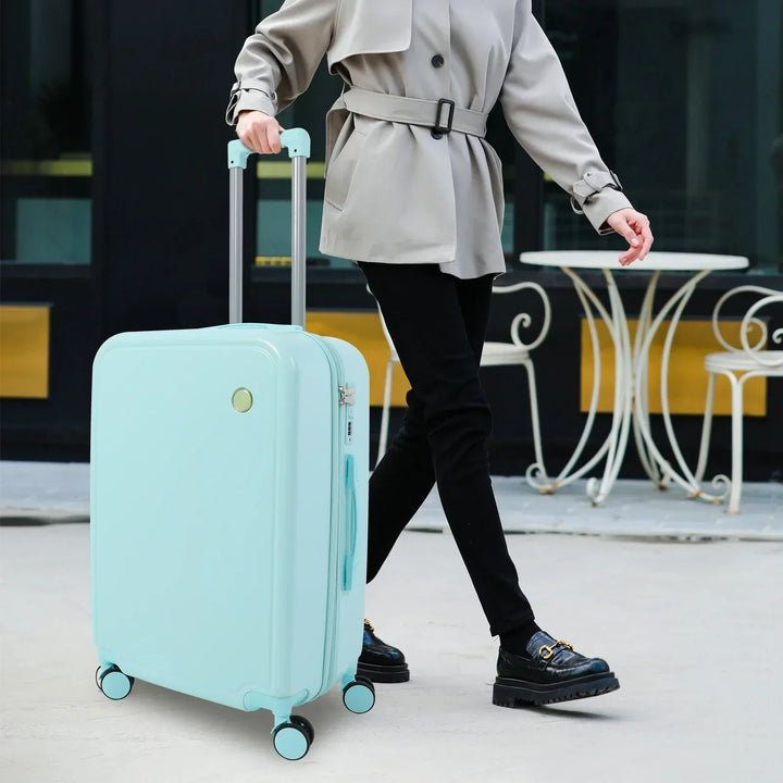 Compact carry-on hard shell luggage with cosmetic case, perfect for cabin travel, durable design.