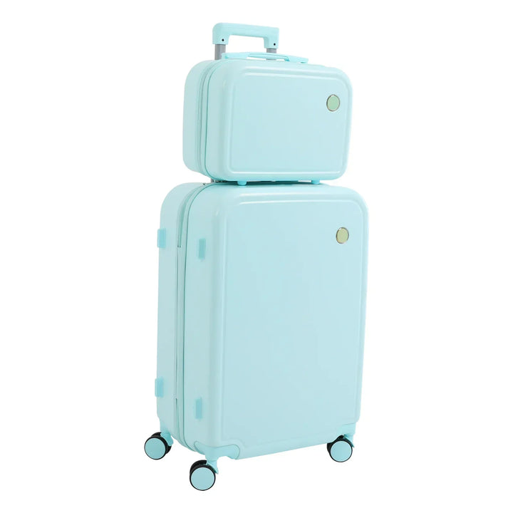 Essential travel accessory: Hard shell luggage set with spinner wheels and a convenient cosmetic case.