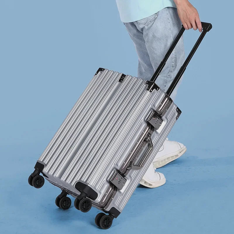 Secure & durable hard shell suitcase with aluminum frame, ideal for any traveler's needs.