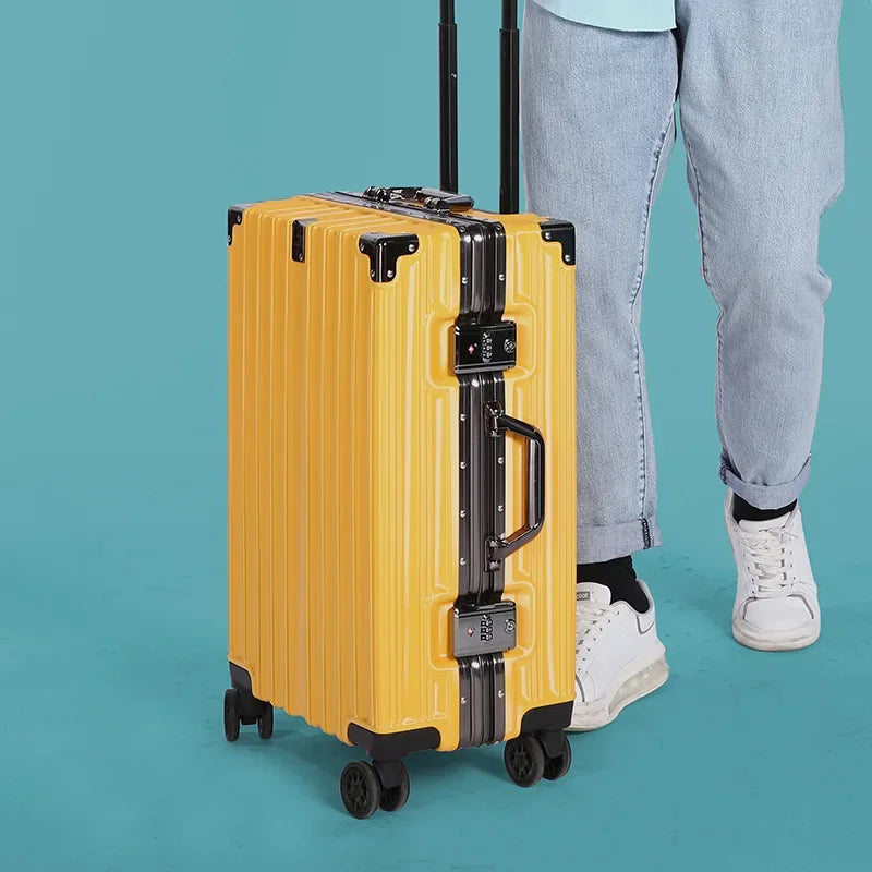 Versatile aluminum frame hard shell luggage, suitable for cabin or checked travel bags.