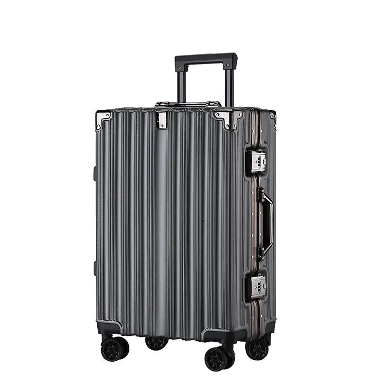 Lightweight & secure aluminum frame hard shell spinner suitcase for unisex travel comfort.