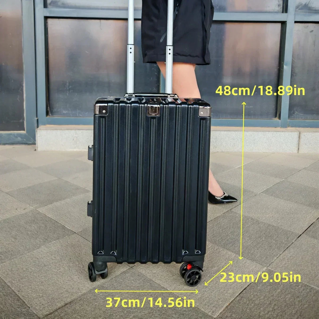 High-quality hard shell travel suitcase with lightweight aluminum frame, durable for business travel.