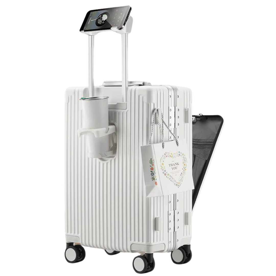 Unisex hardshell carry-on luggage, Manhattan Pro, with smart features & portable charger for modern travel.