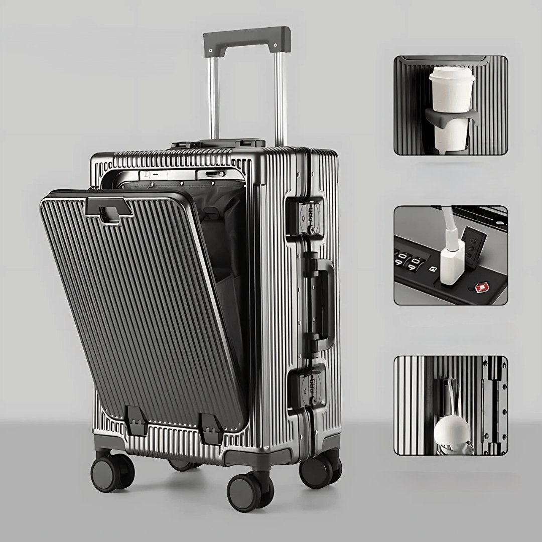 Secure hardshell carry-on luggage, cabin approved, keeping your belongings safe and organized.