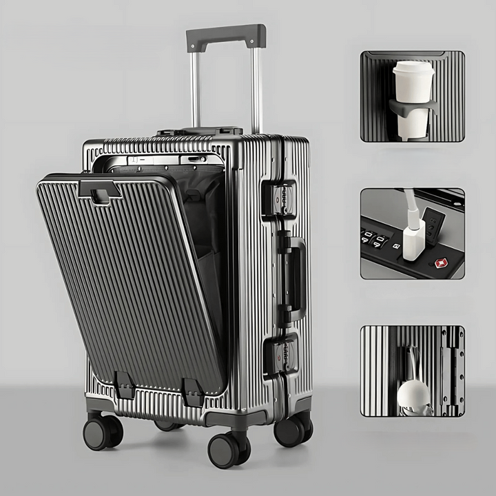 Secure hardshell carry-on luggage, cabin approved, keeping your belongings safe and organized.