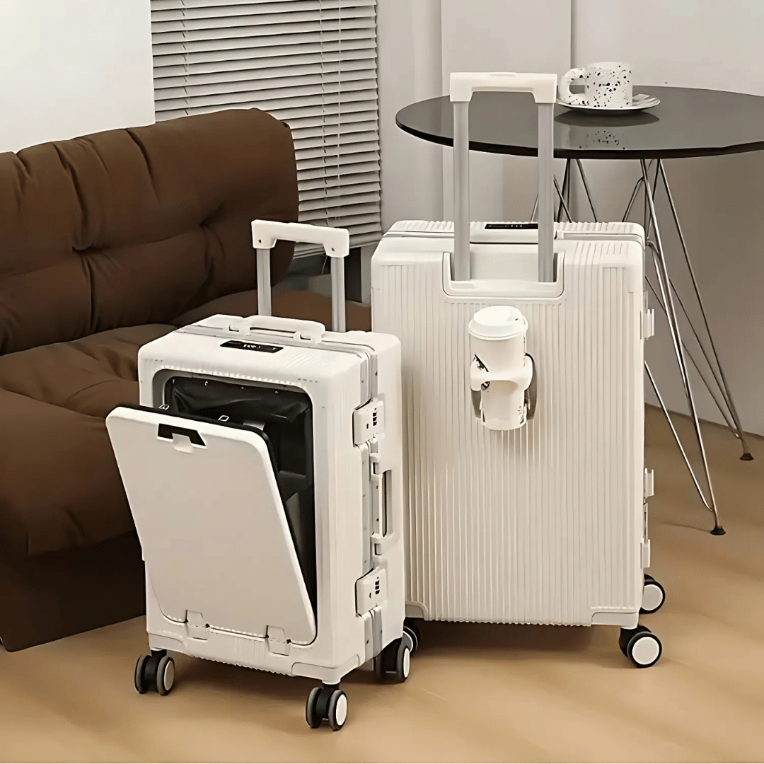 Smart hardshell carry-on luggage with travel organizer, ideal for mobile office & efficient packing.