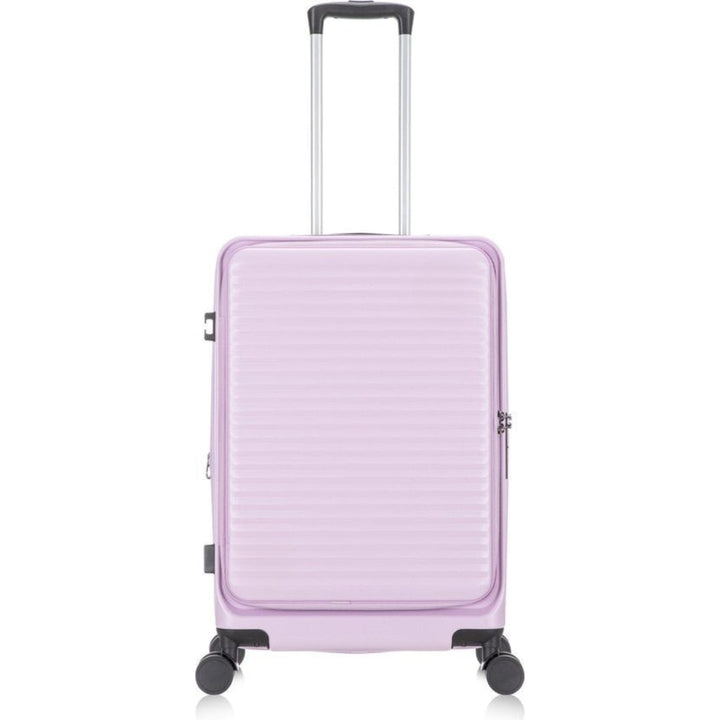 Durable unisex travel suitcase, expandable, with smooth spinner wheels & integrated laptop sleeve.