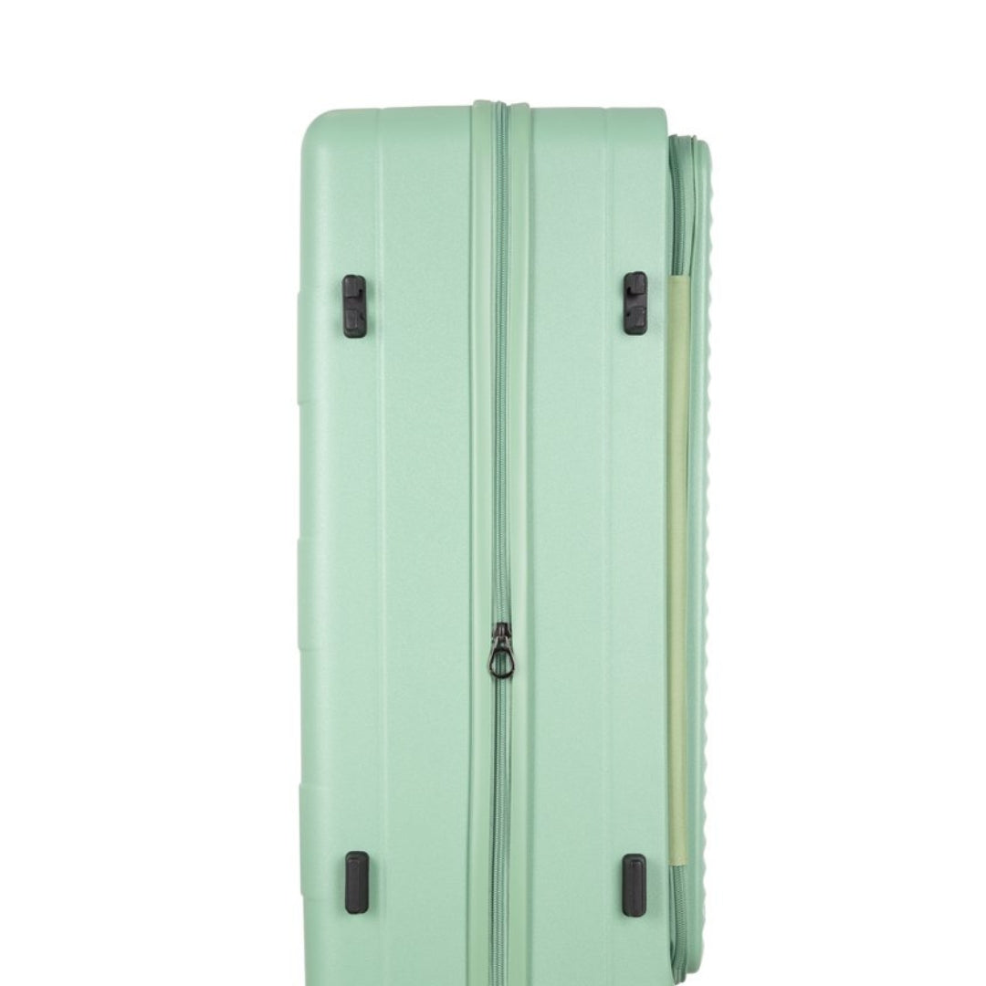Stylish black hardshell suitcase, unisex, offering a front laptop access & 360° spinner wheels.