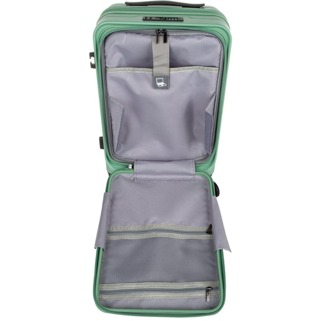 Expandable hardshell suitcase with laptop sleeve, making it perfect for business or vacation travel.