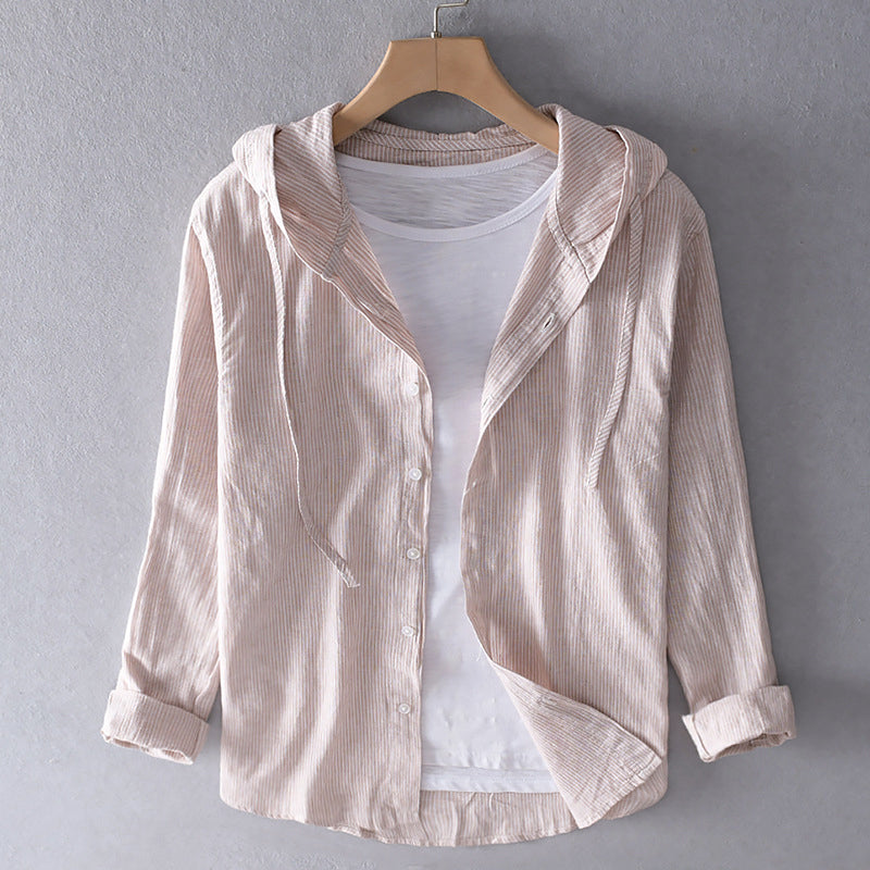 Unisex hooded shirt in lightweight fabric, showcasing breathable material and casual design with versatile unisex fit.