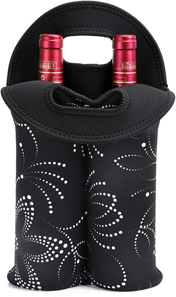 Keep wine cool with this insulated dual bottle carrier bag, a travel essential.