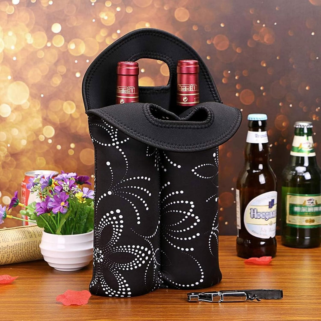 Dual bottle wine cooler bag, insulated for parties, picnics, & travel.