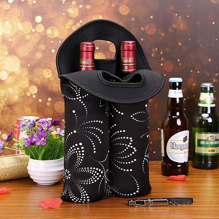 Dual bottle wine cooler bag, insulated for parties, picnics, & travel.