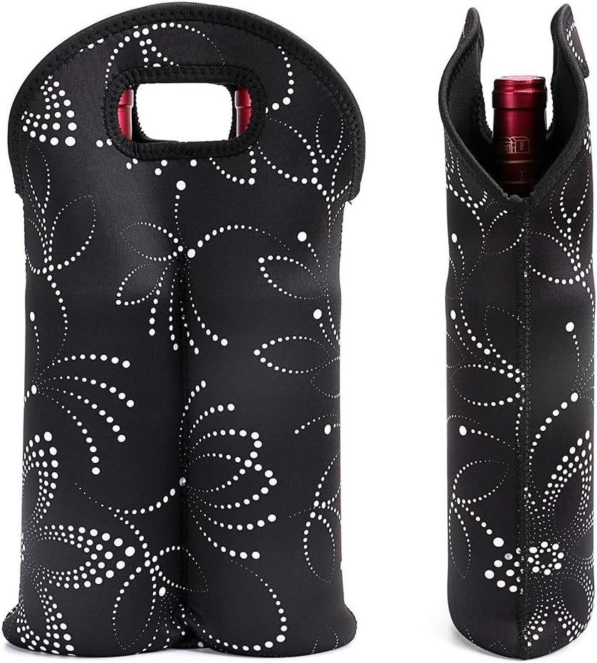 Unisex insulated wine carrier gift bag, holds two bottles securely.