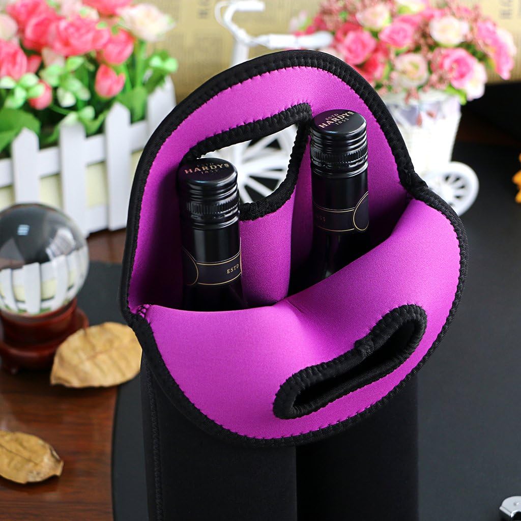 Neoprene dual bottle wine tote, insulated, perfect for outdoor events.