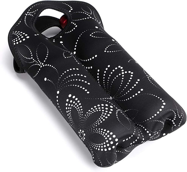 Neoprene insulated wine carrier, designed for two bottles and easy transport.