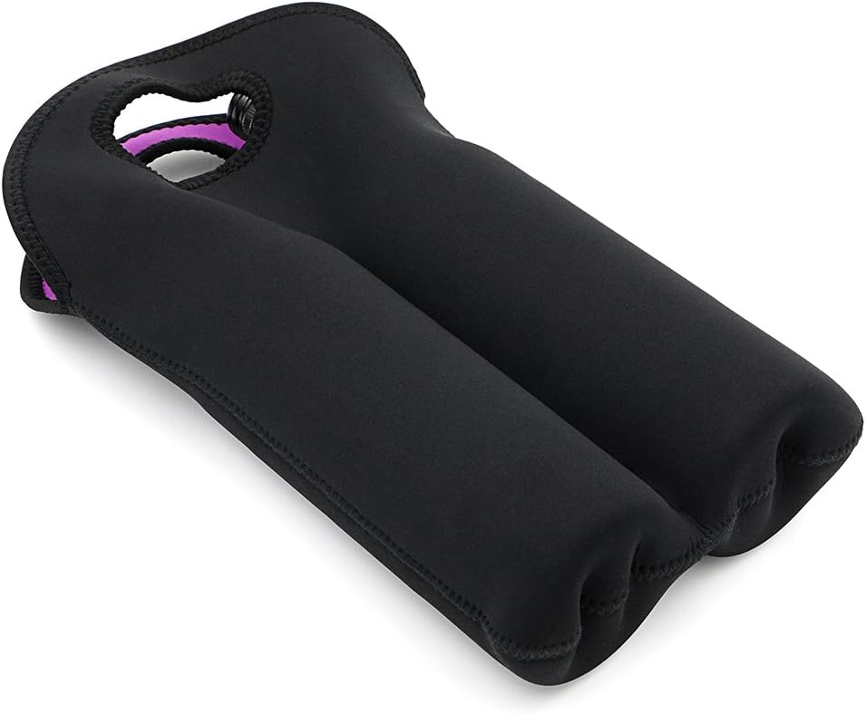Stylish neoprene dual wine bottle tote, insulated and portable for any outing.