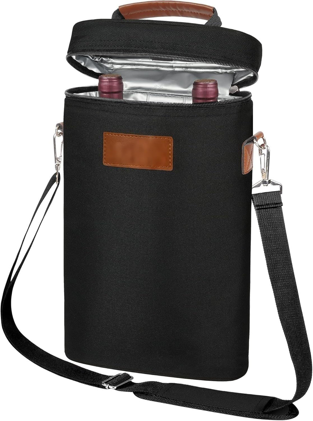 Unisex insulated dual wine bottle carrier bag, perfect for keeping two bottles chilled for picnics & travel.