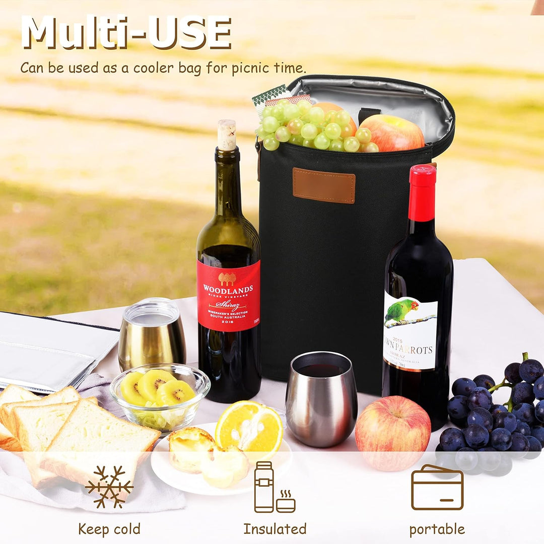 Stylish insulated two bottle wine carrier, an elegant wine gift bag for any occasion or special event.