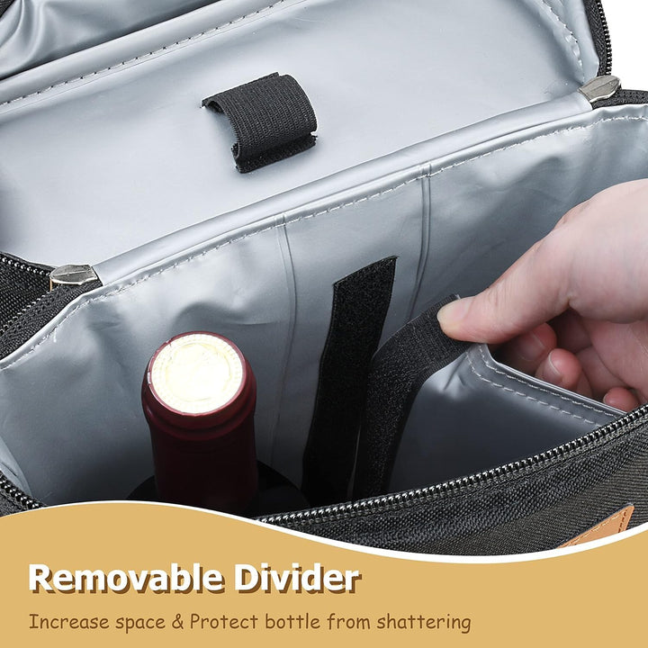 Premium insulated wine carrier bag designed to hold two bottles, ensuring drinks stay cool for hours.