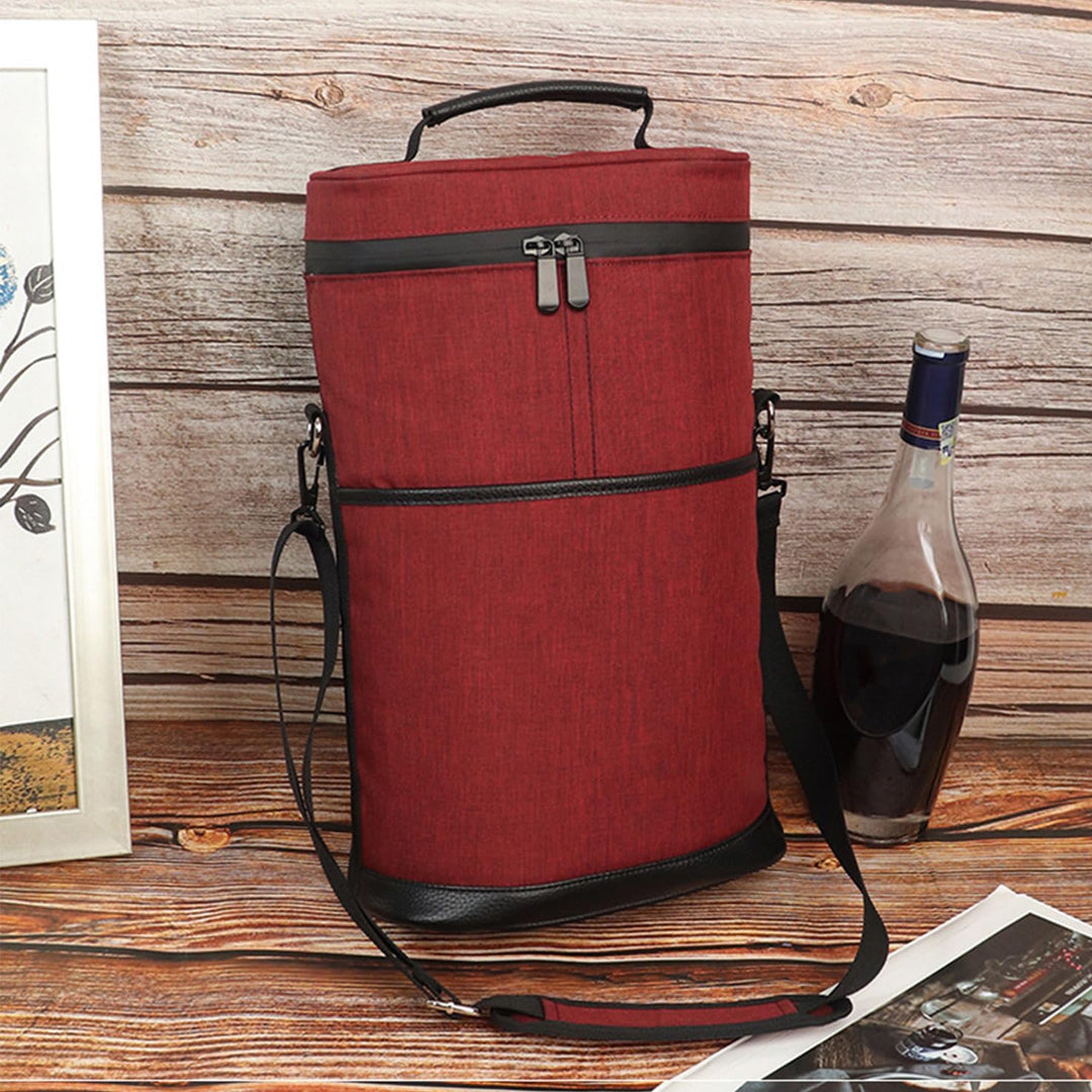 Unisex insulated wine cooler tote bag, carries 2 bottles. Perfect for picnics or travel, keeps drinks chilled.