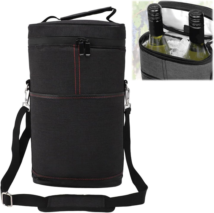 Thermal insulated wine carrier tote, keeps two bottles perfectly chilled. Great for outdoor dining.