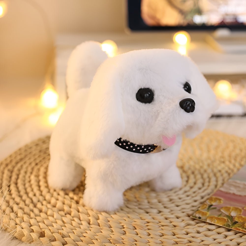 Unisex interactive robot puppy toy with realistic sounds, a plush electronic pet companion for kids. Great gift.