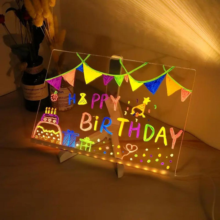 Modern LED memo board with night light function, great for glowing notes, creative messages & home decoration.