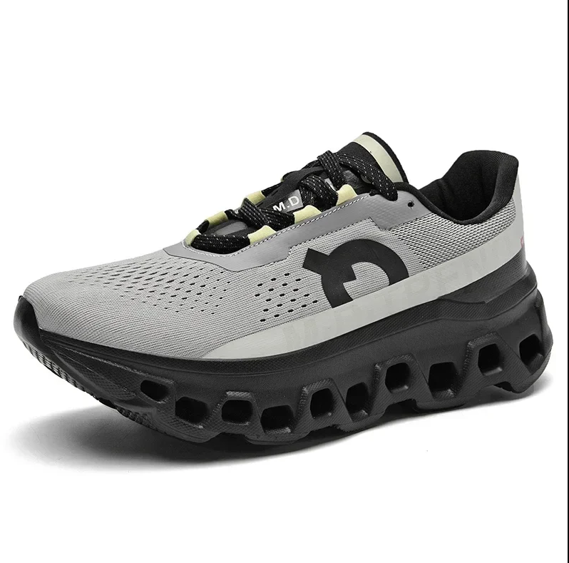 Close-up of lightweight fabric on unisex athletic shoes, ensuring comfort for long walks & runs.