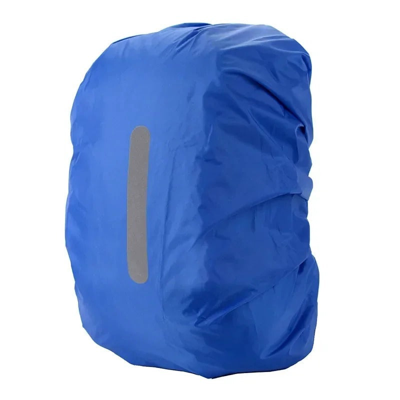 Adjustable strap detail on a lightweight reflective waterproof backpack rain cover.