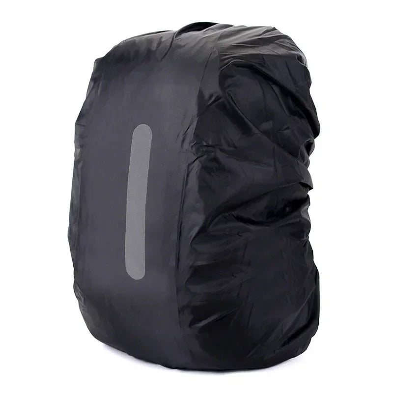 Close-up of the waterproof fabric & reflective strip on a backpack rain cover.