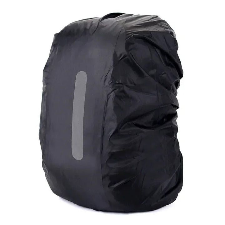 Close-up of the waterproof fabric & reflective strip on a backpack rain cover.