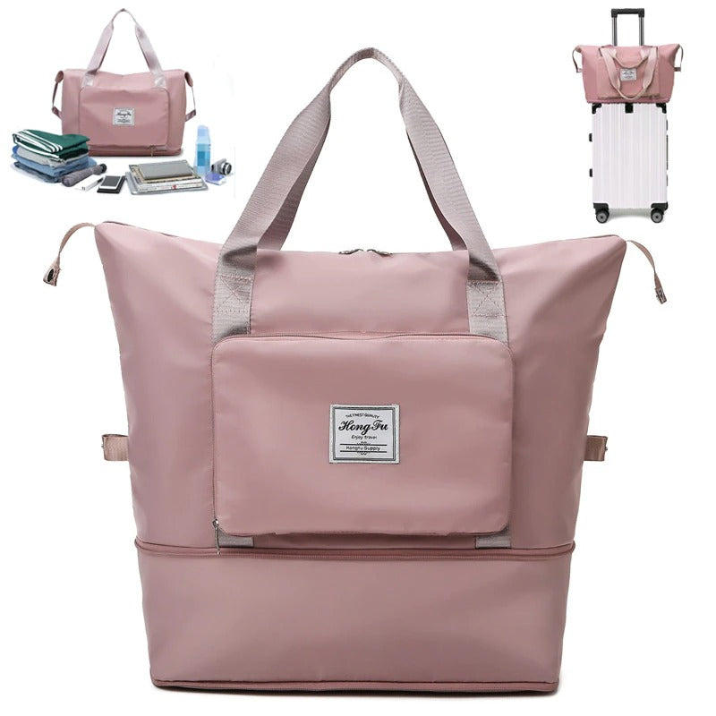 Versatile carry-all duffel bag, shown fully expanded, offering extra capacity for longer weekender trips.