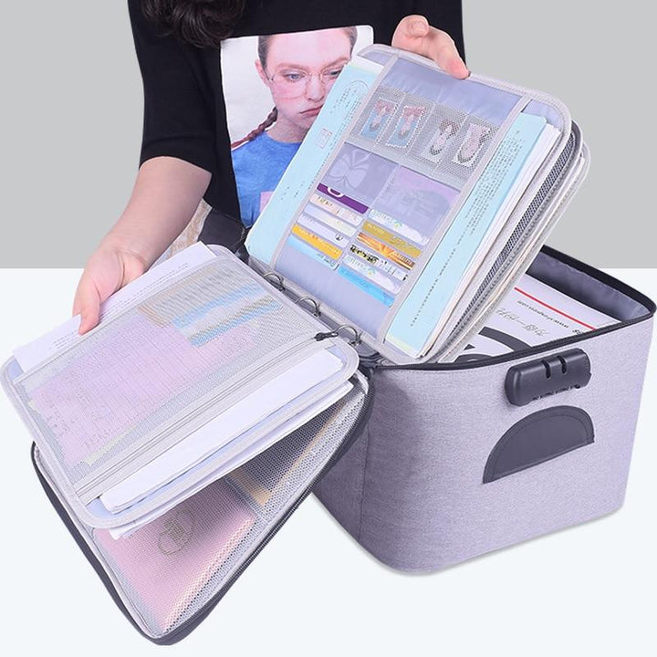 Unisex lockable waterproof document storage case. Secure multi-layer travel organizer for important documents & valuables.