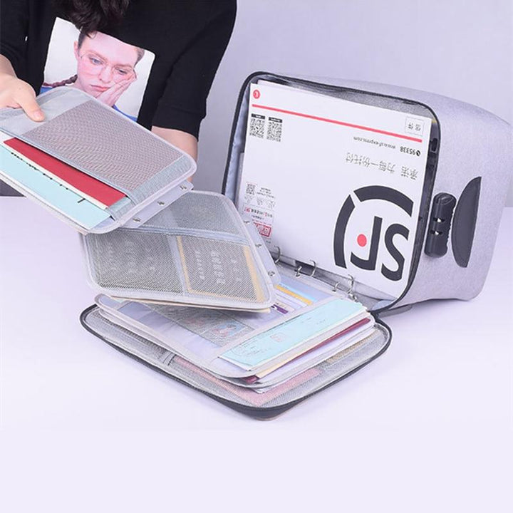 Multi-layer travel organizer & waterproof document case for efficient storage of essential papers & items.