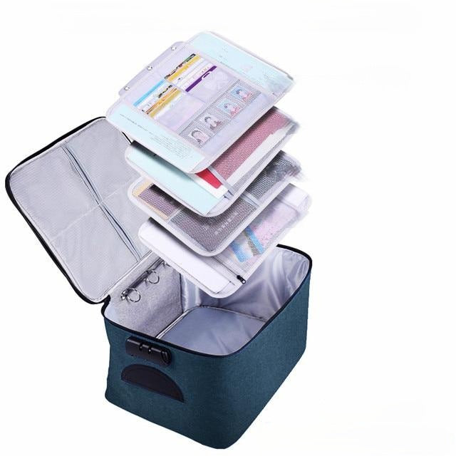 Durable unisex lockable waterproof document storage case. Essential for safeguarding important papers during travel or daily use.