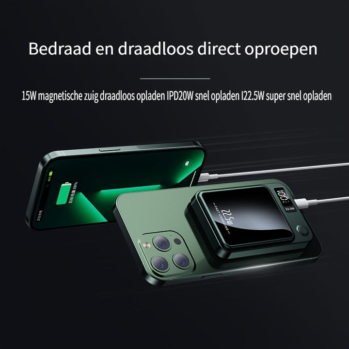 Efficient USB-C magnetic power bank, ultra-slim 10000mAh, delivering fast wireless charging.
