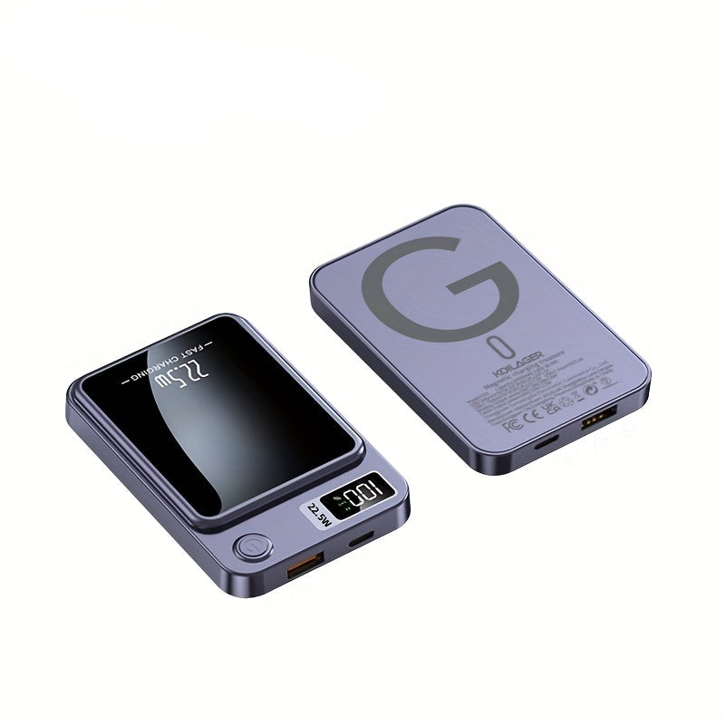 Fast charging magnetic power bank, 10000mAh ultra-slim wireless portable charger for phones.
