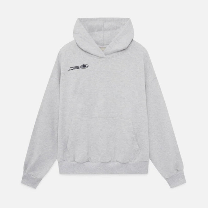 Trendy unisex oversized hoodie showcasing a cool slogan print, perfect for a relaxed, modern urban style.