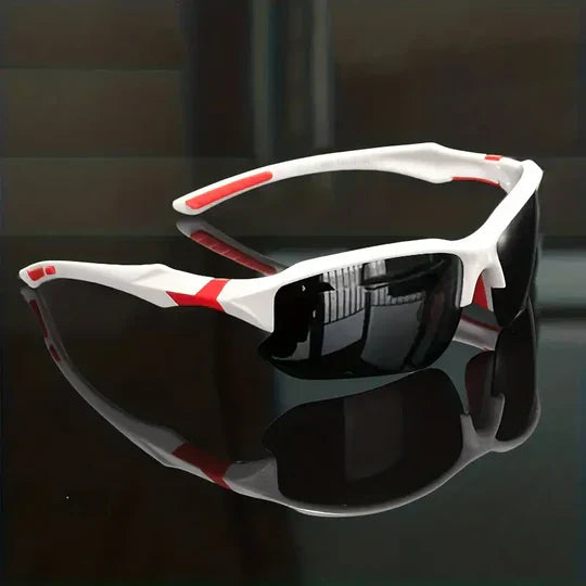 "Unisex polarized sports sunglasses with UV400 protection, lightweight frame, and anti-slip nose pads for outdoor activities.