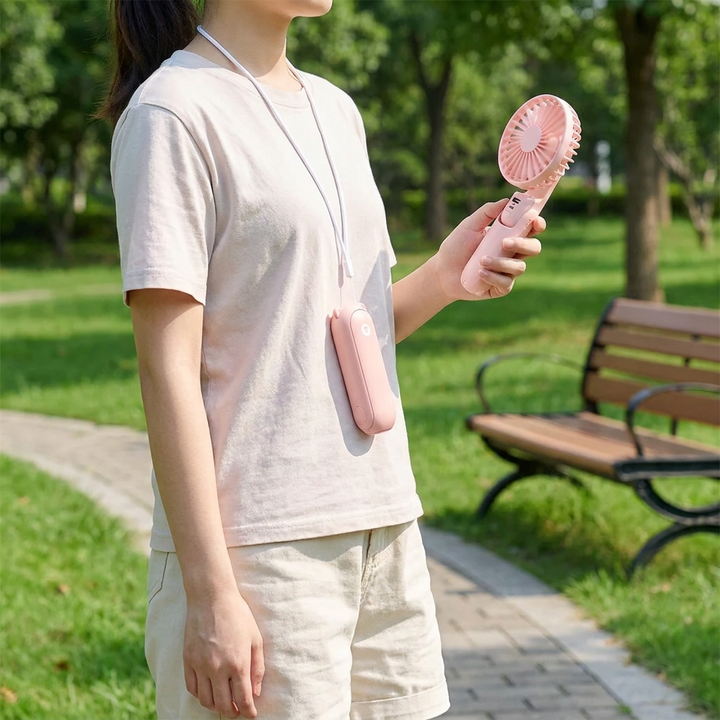 Unisex portable 3-in-1 cooling fan, power bank, & flashlight. Compact USB rechargeable mini fan for travel & outdoor gear.