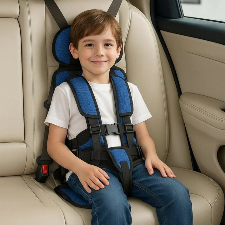 Unisex portable child car seat for family travel, lightweight & foldable design for on-the-go safety.
