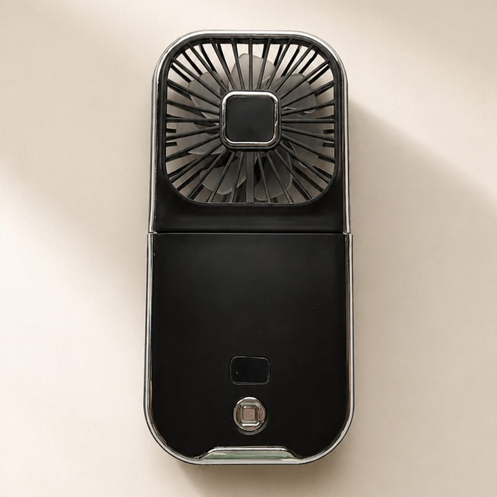 Unisex portable handheld fan with USB-C charging, LED display, & 3 wind modes for personal cooling on-the-go.
