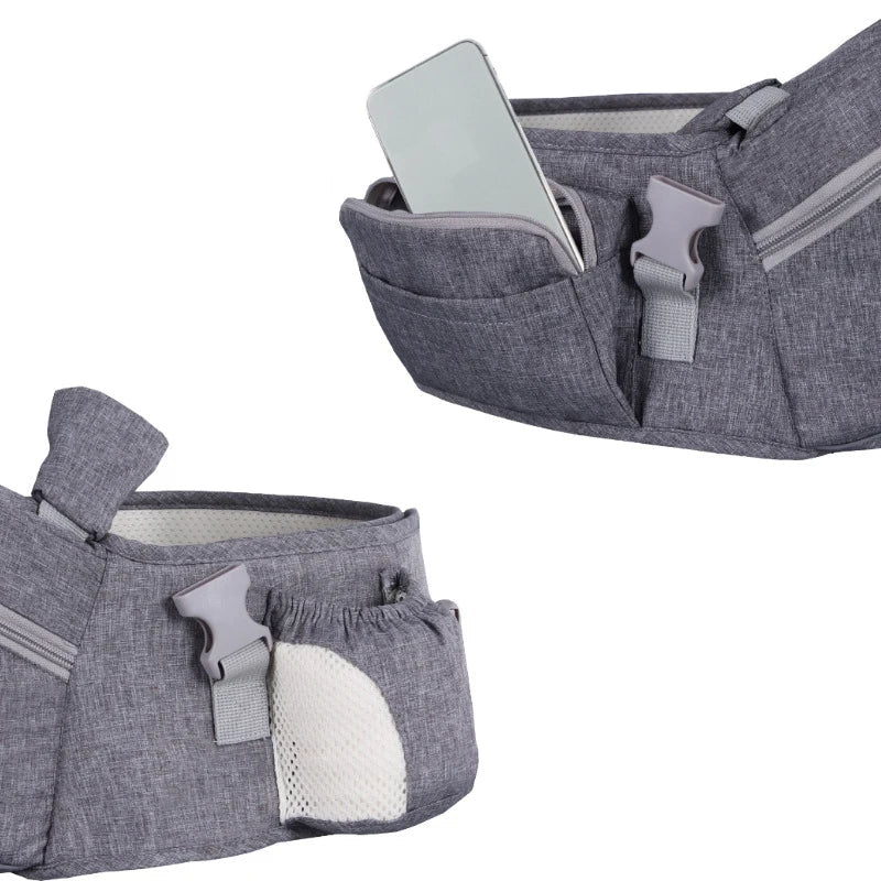 Ergonomic hip seat baby carrier providing essential infant support & parent comfort. Portable design for travel with babies.