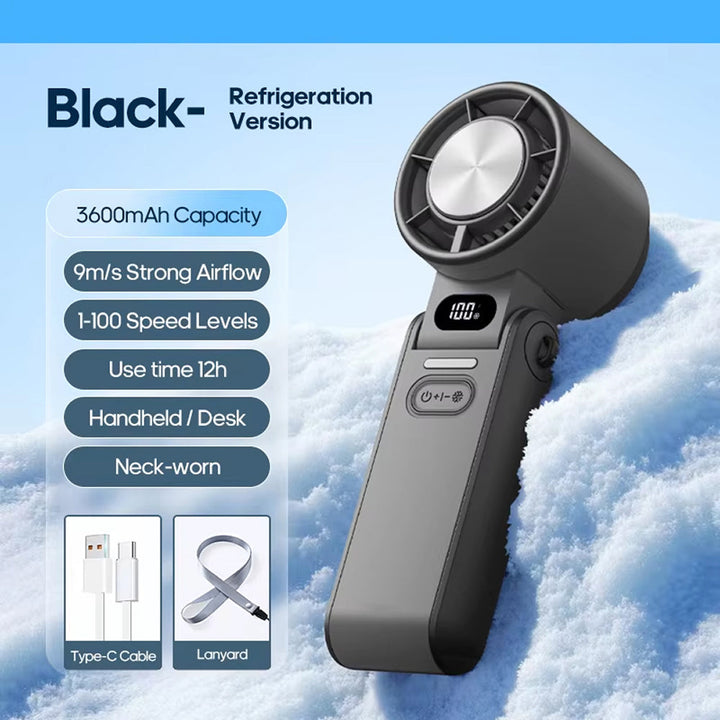 Powerful turbo cooling handheld fan. Portable and rechargeable personal cooler, great for travel & outdoor.