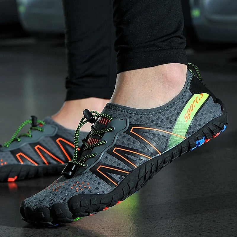 Unisex quick-drying barefoot water shoes with non-slip sole, breathable mesh, and elastic fit for optimal grip on wet surface