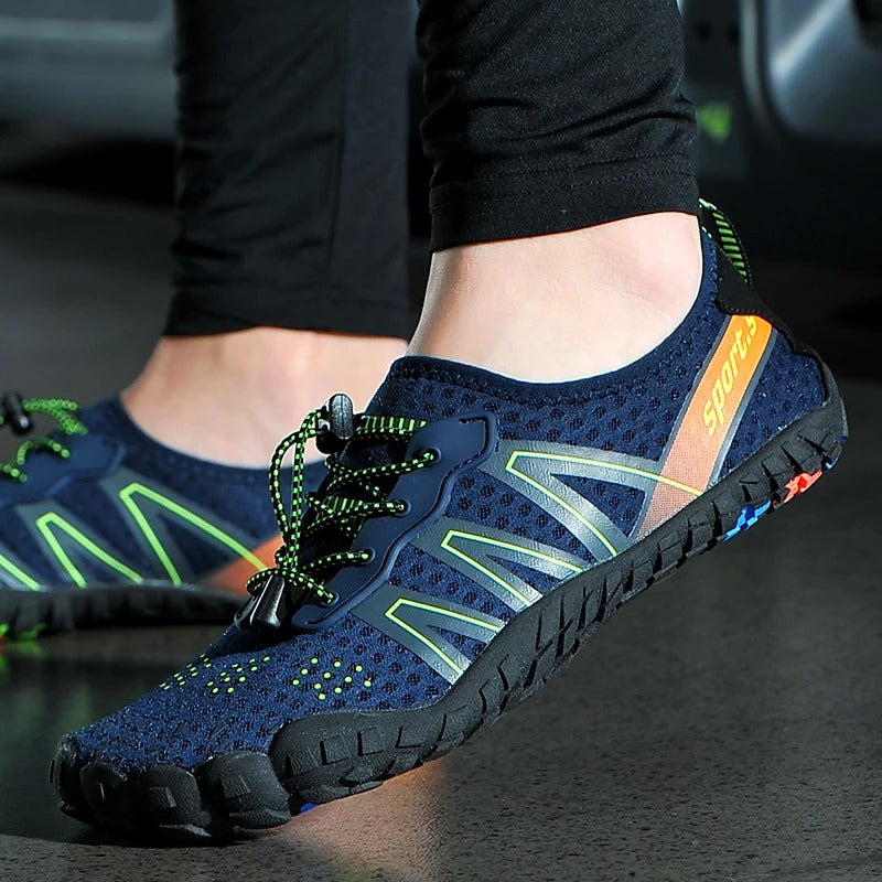 Unisex quick-drying barefoot water shoes with non-slip sole, breathable mesh, and elastic fit for optimal grip on wet surface