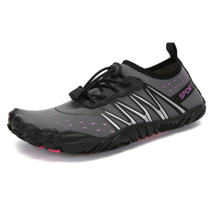 Unisex quick-drying barefoot water shoes with non-slip sole, breathable mesh, and elastic fit for optimal grip on wet surface
