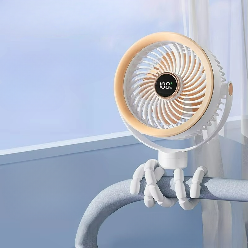 Unisex personal cooling fan, rechargeable and portable, with an intuitive LED display.